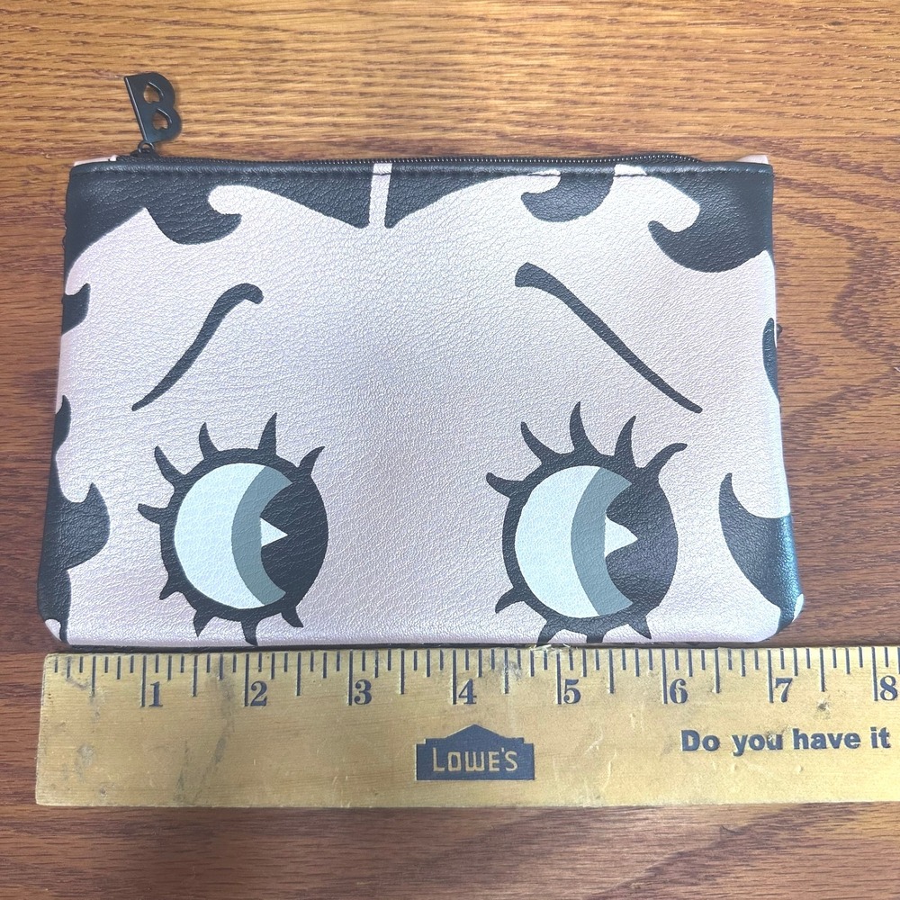 Betty Boop Pink Sequin Makeup Bag Pouch Faux Leather Zip Top Clutch Black Pink